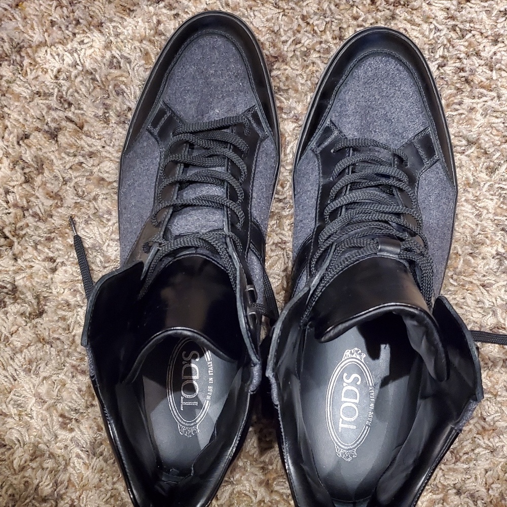 Tods Hi-Top Leather and Wool Sneakers - Size 11.5